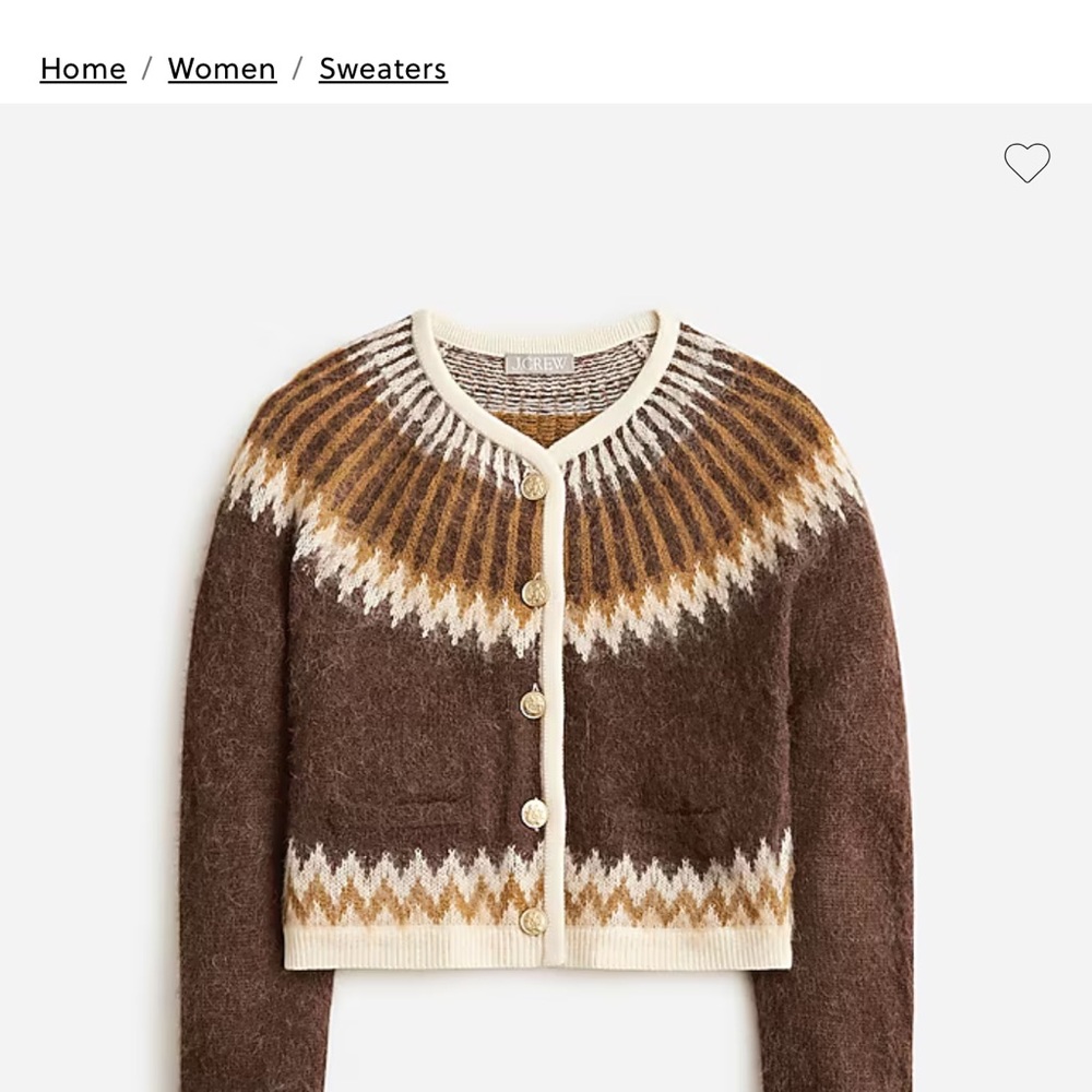 J. Crew Fair Isle Cardigan Sweater Button Front Pockets Alpaca - Size Small